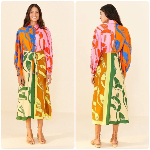 Farm Rio size XLmixed rainbow toucans midi dress multi - Picture 2 of 10